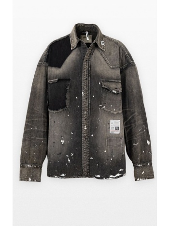 ανδρικό μαύρο distressed denim shirt maison mihara yasuhiro σε προσφορά