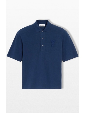 ανδρικό μπλε polo with ami de coeur knitted patch ami paris