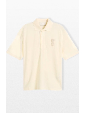 ανδρικό λευκό polo with ami de coeur knitted patch ami paris