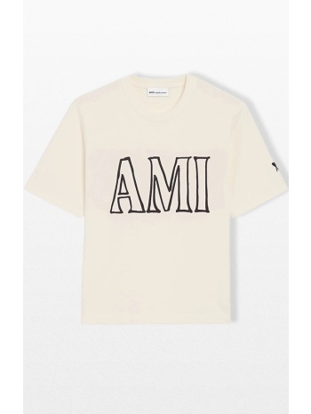 ανδρικό μπεζ logo print t-shirt ami paris