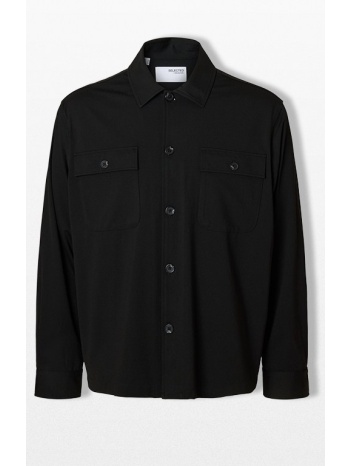selected homme ανδρικό μαύρο long sleeved overshirt