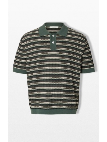selected homme ανδρικό πράσινο structured knitted polo shirt