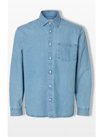 selected homme ανδρικό μπλε denim shirt