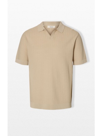 selected homme ανδρικό μπεζ linen blend polo shirt