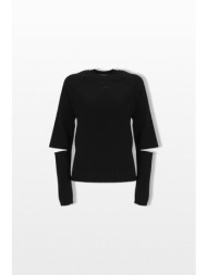 marine serre ανδρικό μαύρο moon logo slit crewneck sweater