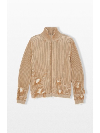 maison margiela ανδρικό καφέ ribbed κnit cardigan