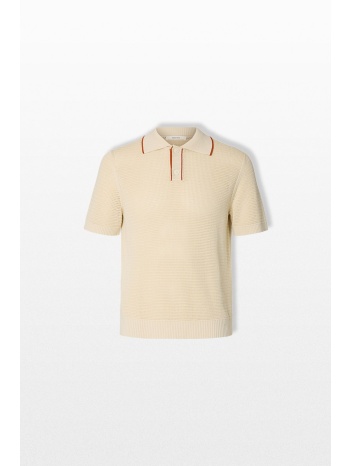 selected homme ανδρικό μπεζ knitted polo shirt