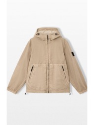 stone island ανδρικό μπεζ hooded jacket with high neck zip