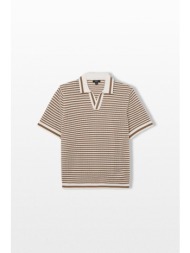 reiss ανδρικό καφέ stripe open-collar polo shirt