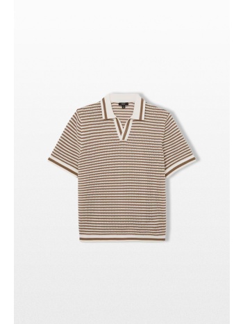 reiss ανδρικό καφέ stripe open-collar polo shirt