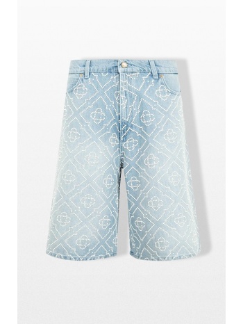 casablanca ανδρικό μπλε monogram beaded denim shorts