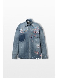 maison mihara yasuhiro ανδρικό μπλε kids sticker printed denim shirt