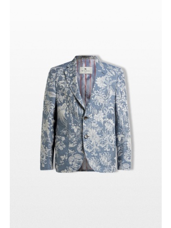 etro ανδρικό μπλε single breasted jacquard blazer