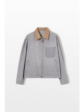 solid homme ανδρικό γκρι collared denim jacket