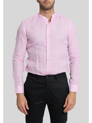 ανδρικό ροζ fitted mao collar shirt-pink mircam