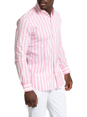 ανδρικό ροζ pink cotton striped long sleeved shirt xacus