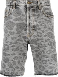 ανδρικό γκρι leopard-print denim shorts saint laurent