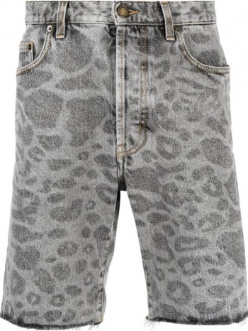 ανδρικό γκρι leopard-print denim shorts saint laurent σε προσφορά