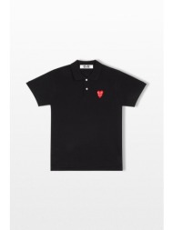 comme des garçons play ανδρικό μαύρο double heart logo polo t-shirt