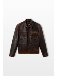 golden goose ανδρικό καφέ leather bomber jacket