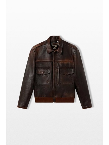 golden goose ανδρικό καφέ leather bomber jacket