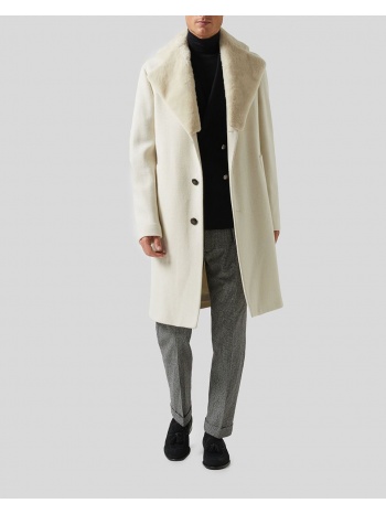 ανδρικό λευκό white overcoat with beaver fur collar lardini
