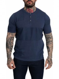 ανδρικό μπλε buttoned crew neck t-shirt/blue 39masq