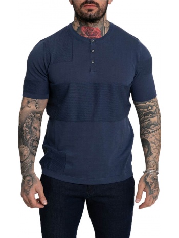 ανδρικό μπλε buttoned crew neck t-shirt/blue 39masq σε προσφορά