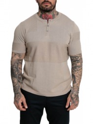 ανδρικό μπεζ buttoned crew neck t-shirt/beige 39masq