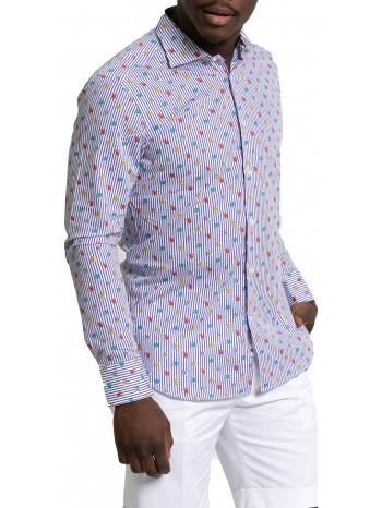 ανδρικό μπλε blue striped flower print shirt caliban σε προσφορά