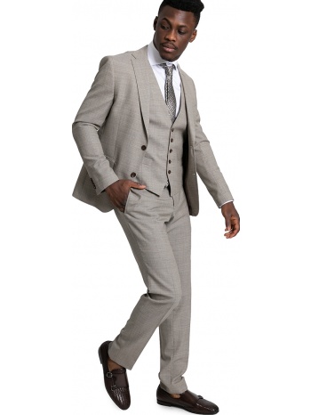 ανδρικό μπεζ beige virgin wool fitted three-piece suit σε προσφορά