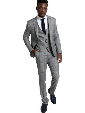 ανδρικό γκρι check wool blend three piece suit/grey
