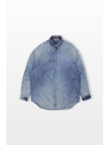 acne studios ανδρικό μπλε denim button-up shirt