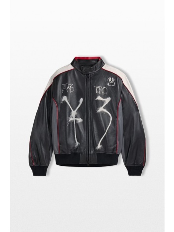 y-3 ανδρικό μαύρο chito graphic leather biker jacket