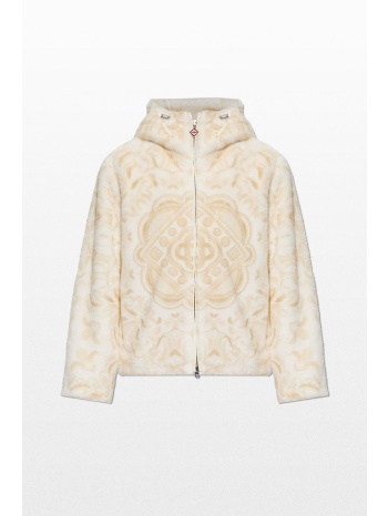 casablanca ανδρικό μπεζ carpet print faux fur hooded jacket