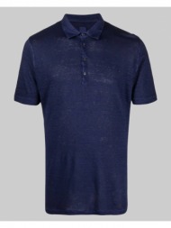 ανδρικό μπλε μélange semi-sheer polo shirt 120% lino