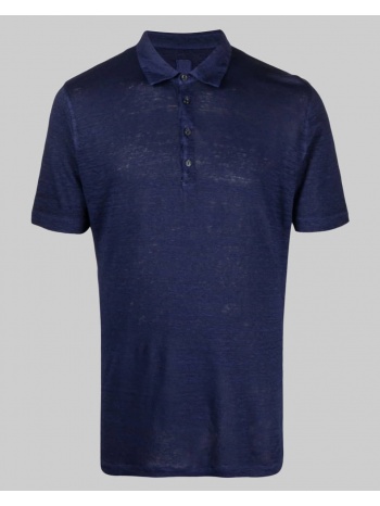 ανδρικό μπλε μélange semi-sheer polo shirt 120% lino σε προσφορά