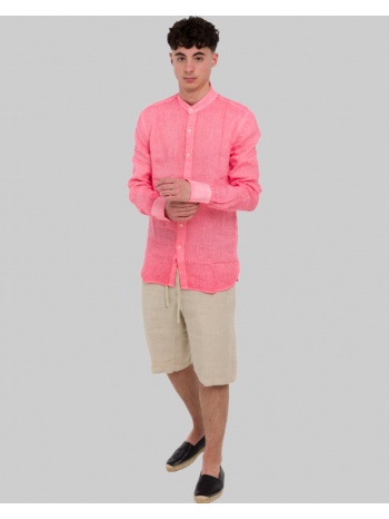 ανδρικό ροζ long-sleeves linen shirt 120% lino