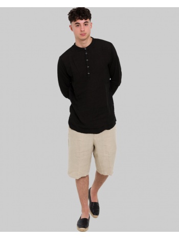 ανδρικό μαύρο serafino regular fit linen shirt 120% lino σε προσφορά