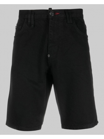 ανδρικό μαύρο mid rise logo jean shorts philipp plein σε προσφορά