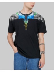 ανδρικό μαύρο patchwork wings regular t-shirt marcelo burlon