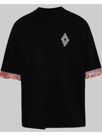 ανδρικό μαύρο fringed-sleeve cotton t-shirt marcelo burlon σε προσφορά