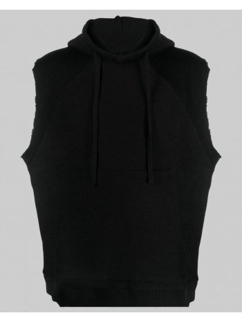 ανδρικό μαύρο raw-cut ribbed-knit sleeveless hoodie thom σε προσφορά