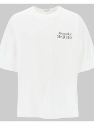 ανδρικό λευκό maxi logo print oversized t-shirt alexander mcqueen