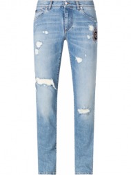 ανδρικό μπλε stretch skinny jeans with patch dolce & gabbana
