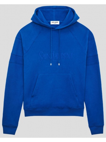 ανδρικό μπλε logo-embroidered cotton hoodie saint laurent σε προσφορά