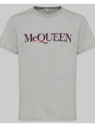 ανδρικό γκρι logo-embroidered t-shirt in grey alexander mcqueen