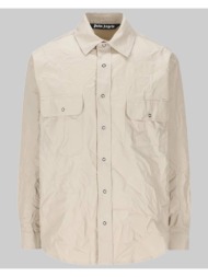 ανδρικό μπεζ crinkled cotton overshirt in beige palm angels