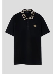 ανδρικό μαύρο greca short-sleeved polo shirt versace