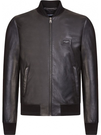 ανδρικό μαύρο leather plaque jacket dolce & gabbana